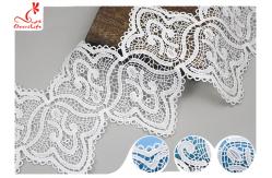 China 17CM Width White Guipure Embroidered Lace Trim With Azo Free Dyeing Poly Milky supplier
