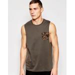 cotton vest with leopard pocket and relaxed skater fit training vest for sale