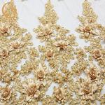 French High End Lace Fabric Water Soluble Handwork Golden Embroidery Lace for sale