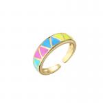 Enamel Rainbow Dripping Oil Rings 18k Gold Plated Brass Ring Rhombus Triangle Open for sale