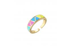 China Enamel Rainbow Dripping Oil Rings 18k Gold Plated Brass Ring Rhombus Triangle Open supplier