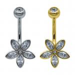Flower Marquise Crystals Silver Gold Navel Belly Ring Surgical Steel Piercing 14G for sale
