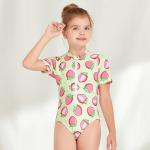 Strawberry Printed Girls Swimming Suits Cute Zipper Children'S One Piece Swimsuit for sale