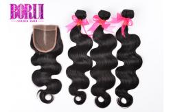 China Virgin Body Wave Extensions , 3 Bundles Malaysian Hair With Closure Unprocessed supplier