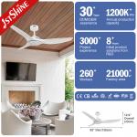 52 Inches White Ceiling Fan Without Light ABS Blade Smart APP Control