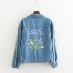 New Design Lapel Long Sleeve Denim Jacket With Embroidered Flowers Eco Friendly for sale