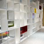 Customized Wooden Office Area Divider Bookcase Mobile Cube Bookcase Shelf