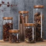 0.4L 0.5L Clear Glass Kitchen Canisters With Wooden Lids Engraving LOGO for sale