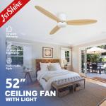 Energy Saving Ceiling Fan 52 Inch 3 Wooden Blades for Home Hotel Office Support Dimmer for sale