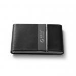 Portable Imitation Black PU Leather Aluminium Card Wallet Name Card Stand for sale