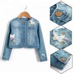 Breathable Girls Jean Jacket / Children's Denim Jeans With Covered Button