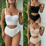 Hard Cup Bikini Two Piece Swimwear Special Fabric Slim High Waisted White Bikini for sale
