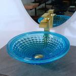 Artistic Blue Vessel Bathroom Sinks Ocean Crystal Round Shape Vanity Sink