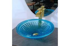 China Artistic Blue Vessel Bathroom Sinks Ocean Crystal Round Shape Vanity Sink supplier