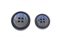 China Dark Navy Brushed Fancy Plastic Buttons , Black Coat Buttons With Four Eyes supplier