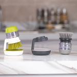 Disassembled Kitchen Soap Dispensing Palm Brush With Drip Tray