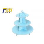 Blue Round Cardboard Cake Display , Offset Printing Paper 3 Tier Cake Stand