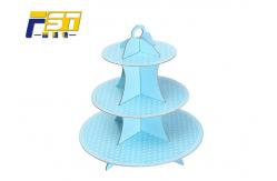 China Blue Round Cardboard Cake Display , Offset Printing Paper 3 Tier Cake Stand supplier