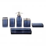 Glass Bathroom and Hotel Accessories Set in Pale Blue Square Shape with Nickel Apothecary Head Soap Dispenser for sale