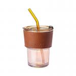 OEM ODM 400ml Glass Coffee Cup / Mug With Lid And Straw for sale