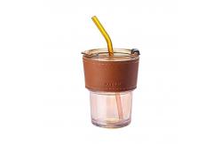 China OEM ODM 400ml Glass Coffee Cup / Mug With Lid And Straw supplier