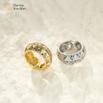 Wide Bands 24k Gold Plated Rings Adjustable Colorful Zircon Diamond for sale