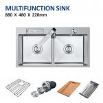 Multifunction 35 Inch Double Bowl Stainless Steel Kitchen Sink Top Mount 88x48 for sale