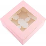 Clear Window Pink Paper Cupcake Cardboard Cake Boxes for sale
