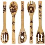 Halloween Christmas Bamboo Kitchen Utensils Laser Engraved Bamboo Cutlery Set for sale
