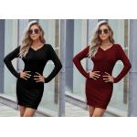 Spandex Hip Wrap Dress Rayon Commute Knit Long Sleeve Pleated for sale