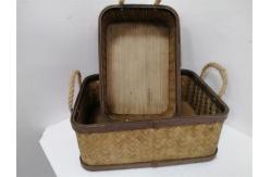 China Beige Woven Rectangle Basket Set With Rope Handle supplier