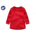 Plain Color Girls Knitted Dress Crew Neck Long Sleeves With Fake Pockets for sale