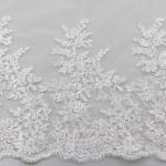 3D polyester yarn on nylon mesh cording eyelash lace fabric for bridal gown for sale
