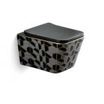European Ceramic Wall Hung Toilet Shinning Poland Sell Special Pattern Black Color for sale