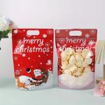 Customized Printed Stand Up Pouch Zipper Christmas Gift Wrap Bags With Handle Hole for sale