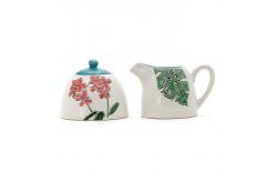 China Pottery Cream And Sugar Set Spring Summer 3d Silk Print With Handpainting Pattern supplier