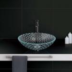 145mm Glass Bathroom Vanity Sink Small Shallow Vessel CNC Engraving Transparent for sale