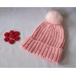 Hand Printing Lined Pom Pom Hat , Crochet Pattern Knitted Pom Pom Beanie Hat