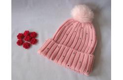China Hand Printing Lined Pom Pom Hat , Crochet Pattern Knitted Pom Pom Beanie Hat supplier