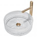 Twill Surface Clear Glass Vessel Basins For Bathroom Hotel for sale