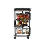 Foldable Design Steel Storage Trolley , 3 Tier Rolling Utility Cart Multifunctional