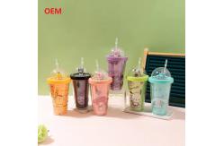 China Plastic Milk tea Straw Cup Transparent Double-Layer Plastic Water Cup supplier