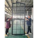 Custom Large UPVC Single Hung Window Black Glass Grid Top Curve French Windows