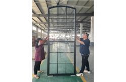 China Custom Large UPVC Single Hung Window Black Glass Grid Top Curve French Windows supplier