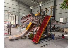 China Fiberglass Dinosaur Slides T Rex Slider With Stair Playground Equipment supplier