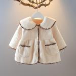 Girls Single Breasted Lotus Leaf Lightweight Windproof Jacket Lambswool Coat With Mink Collar