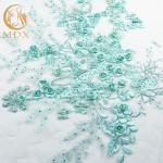 80% Nylon Bridal Lace Fabrics / Mint Green Lace Material With Rhinestone for sale