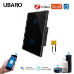 2Gang Tuya Smart Zigbee Switch with 21 Language Support for Light Control Tempered Glass Panel Live Wire Control for sale
