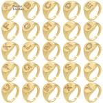 Adjustable Rhinestone Diamond Initial Ring , Chunky Zircon Gold Plated Letter Ring for sale
