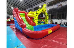 China Yellow Dog Bounce House Tarpaulin Inflatable Water Slide With Pool supplier